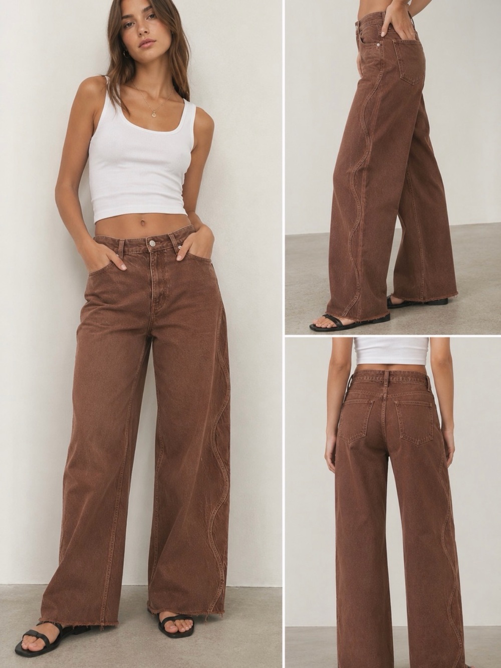 Zara High-Rise Wide Leg- Rust Brown Women's Jeans